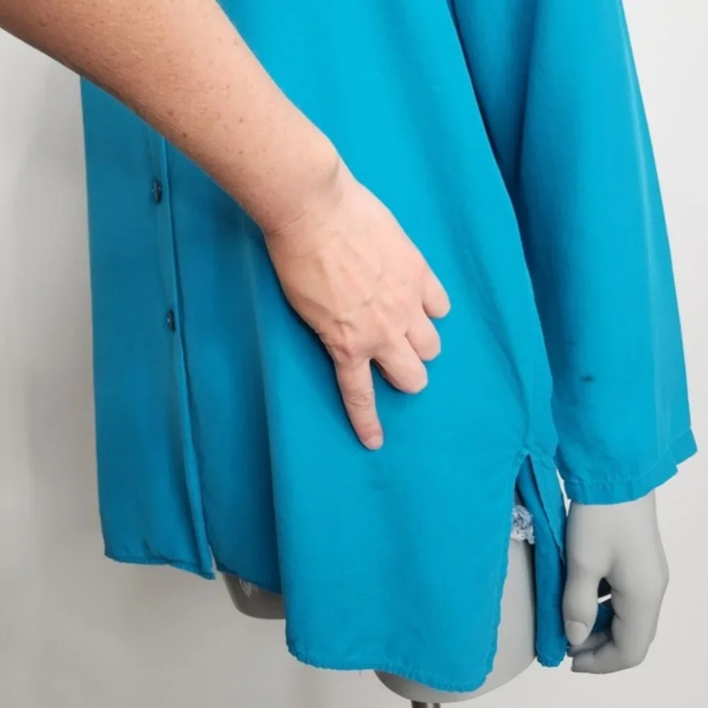 Vintage Expozay Blue Silk Button Down Shirt Size M - Picture 10 of 12